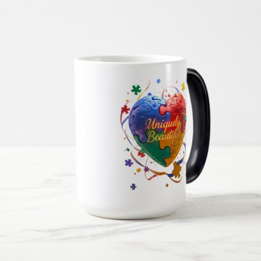 ユニークな美しさ – かわいい自閉症意識が集まる モーフィングマグカップ (正面右)