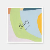 ユニークな色ブロック抽象アートのテキストで乾杯 スタンダードカクテルナプキン (正面)