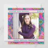 ユニークな花の卒業カスタム写真発表 招待状 (正面)