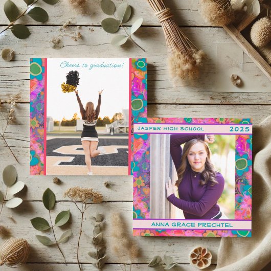 ユニークな花の卒業カスタム写真発表 招待状