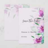 ユニークな薄紫ピンクの花水彩アート セーブザデート (正面/裏面)