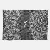 ユニークな透明なフローラルレースパーソナライズ キッチンタオル (横)