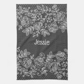 ユニークな透明なフローラルレースパーソナライズ キッチンタオル (縦)