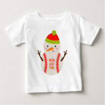 ユニークな野球スノーマン子供用Tシャツ