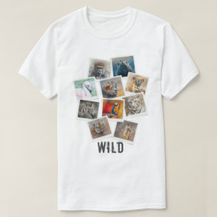 ユニークな野生動物の写真フレームコラージュ Tシャツ