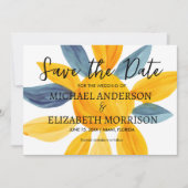 ユニークな青黄色のウェディングフォトSave the Date セーブザデート (正面)