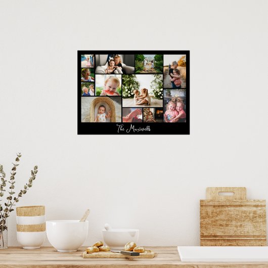 ユニークな12枚の写真コラージュ ミニマル シンプルなモノタープ ポスター (キッチン)