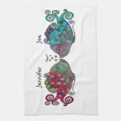 ユニークな2つの虹のお洒落な魚の組のカップル非常に キッチンタオル (縦)