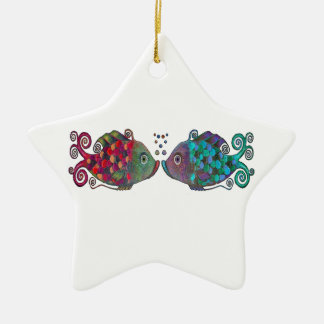 ユニークな2つの虹のお洒落な魚の組のカップル非常に セラミックオーナメント