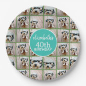 ユニークな6枚の写真コラージュ - ハッピーバースデーブルーグリーン ペーパープレート (正面)