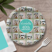 ユニークな6枚の写真コラージュ - ハッピーバースデーブルーグリーン ペーパープレート