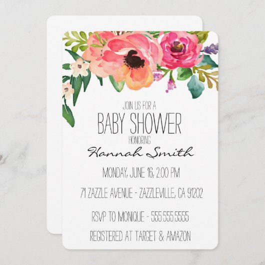 ユニークなBohoの花のベビーシャワーの招待状 招待状 (正面/裏面)