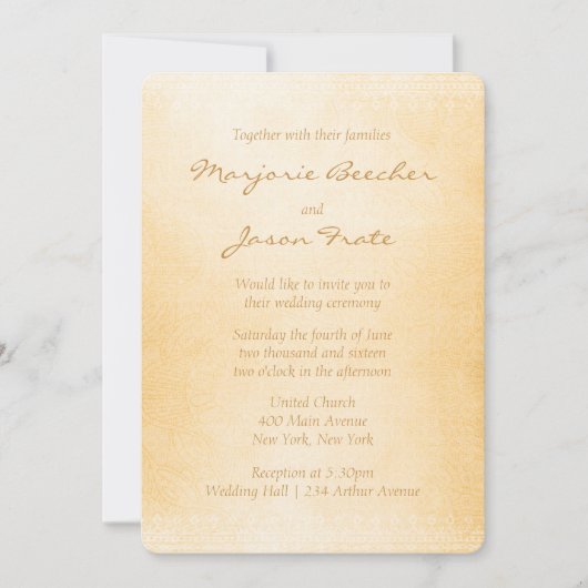 ユニークろうけつ染めフローラ結婚式招待状ブラウン 招待状 (正面)