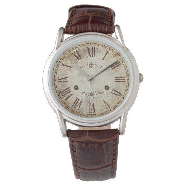 ユニークアンティークローマ数字ヴィンテージ素朴 腕時計 (正面)