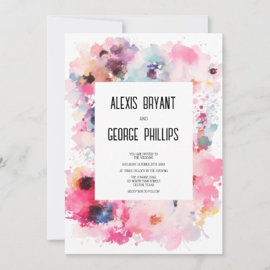 ユニークアート抽象芸術色フローラ結婚の 招待状 (正面)