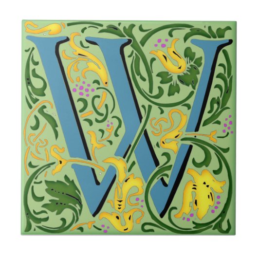 ユニークイニシャルモノグラムW文字セラミックタイル タイル (正面)