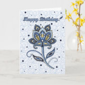 ユニークエレガントカスタムフローラペイズリーブルー誕生日 カード (黄色い花)