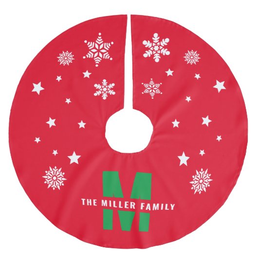 ユニークカスタムファミリ名テンプレート赤白緑 ブラッシュドポリエステルツリースカート (正面)