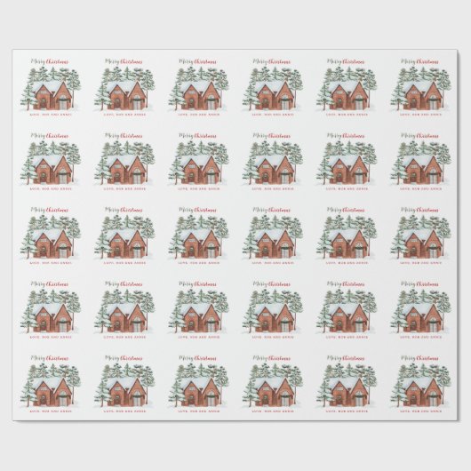 ユニークカスタム水彩北欧クリスマスツリー ラッピングペーパー (フラット)