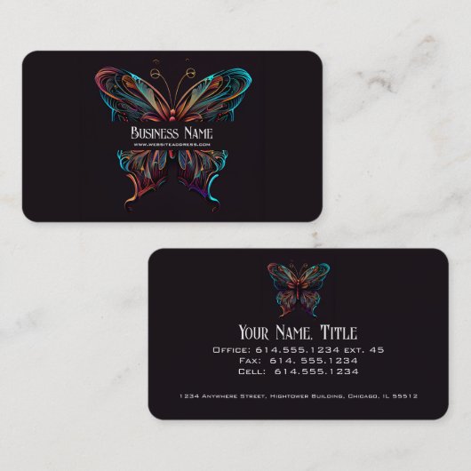 ユニークカラフルかわいらし蝶 名刺 (正面/裏面)