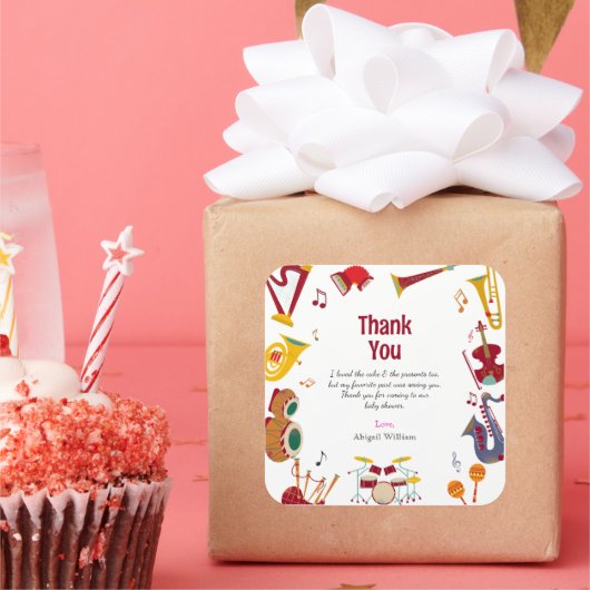 ユニークカラフルミュージカル赤ちゃんシャワーありがとう スクエアシール (パーティー)