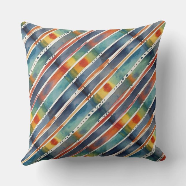 ユニークカラフルレインボーストライプズ水彩模様 アウトドアクッション (裏面)