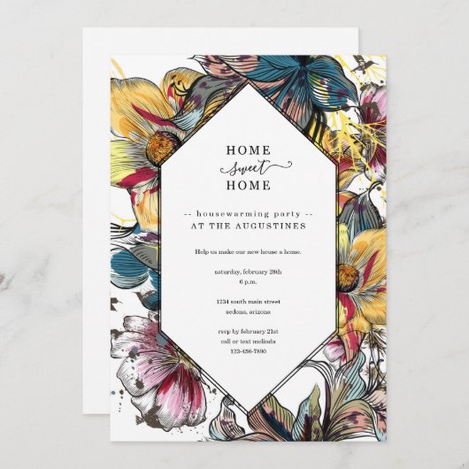 ユニークカラフル引っ越し祝いパーティーパーティの招待状 招待状 (正面/裏面)