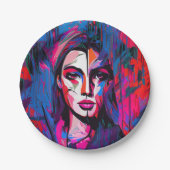 ユニークカラフル抽象芸術レディ顔絵を描ズ ペーパープレート (正面)