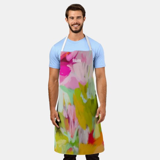 ユニークカラフル母ギフトアイディアオールオーバープリントエプロン エプロン (着用した状態)