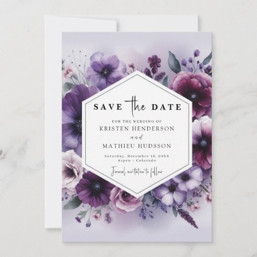 ユニーククラシック紫フローラ結婚ズ セーブザデート (正面)