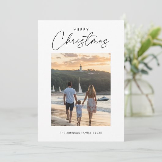 ユニーククリスマスの家族の写真航海のビーチイ シーズンカード (スタンド正面)