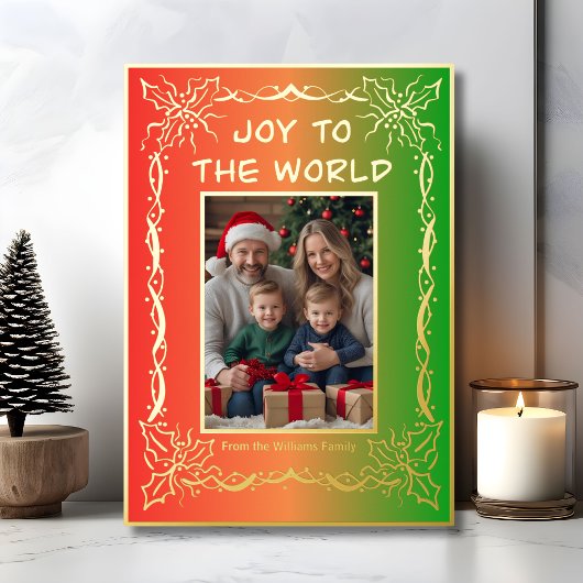 ユニーククリスマスカード2枚の写真ホリデージョイ 箔シーズンカード