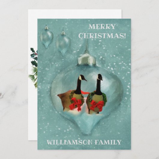 ユニーククリスマスゲーゼオーナメントスノーレッドボウフラット シーズンカード (正面/裏面)