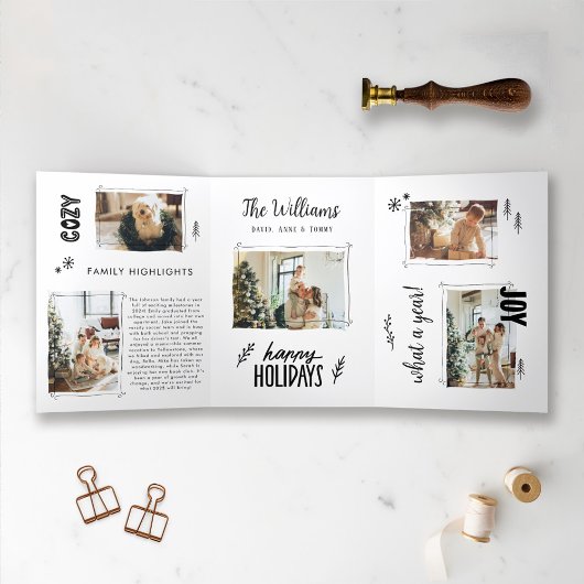 ユニーククリスマスフォトコラージホリデーカード 三つ折り招待状