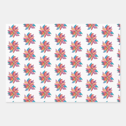 ユニーククリスマスプレゼント水彩ポインセチア ラッピングペーパーシート (正面)