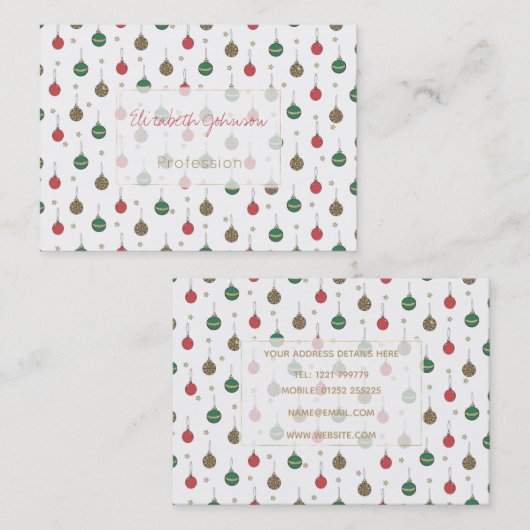 ユニーククリスマス飾りボーブルパターン 名刺 (正面/裏面)