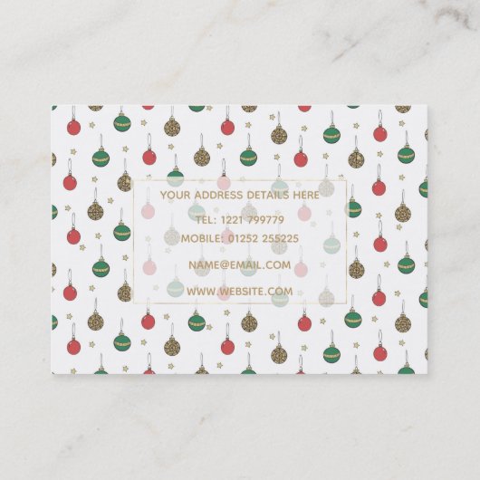 ユニーククリスマス飾りボーブルパターン 名刺 (裏面)