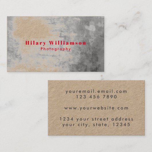 ユニーククールグランジKraft Gray Red写真 名刺 (正面/裏面)