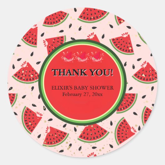 ユニークグリッターモダンスイカ赤ちゃんシャワー ラウンドシール (正面)
