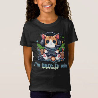 ユニークゲームで可愛い猫の遊デザイン Tシャツ