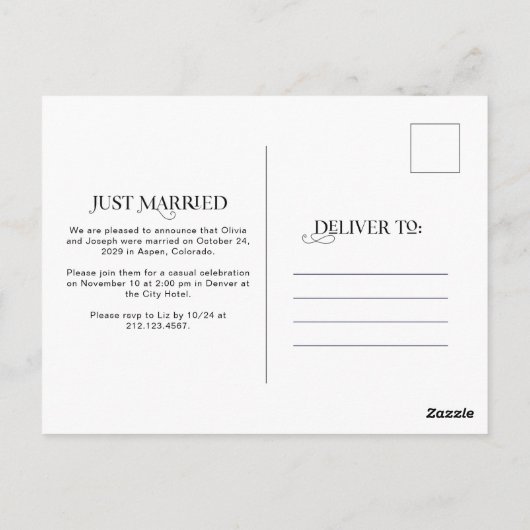 ユニークスタイリッシュ文字 | たった今結婚しました ポストカード (裏面)