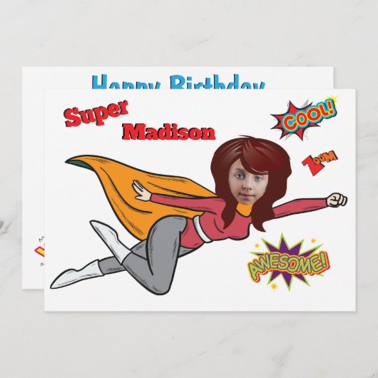 ユニークスーパーヒーロースペシャルおもしろい誕生日 招待状 (正面/裏面)