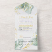ユニークセージ緑と金ゴールドトロピカル葉結婚ズ オールインワン招待状 (内側)