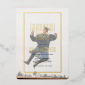 ユニークタイポグラフィオーバーレイ2写真卒業 箔招待状 (正面)