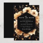 ユニークタイポグラフィ金ゴールドとブラック結婚ズ セーブザデート (正面/裏面)