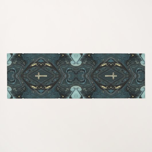 ユニークダークグリーン&金ゴールドクリスチャン聖十字架 ヨガマット (裏面(横))