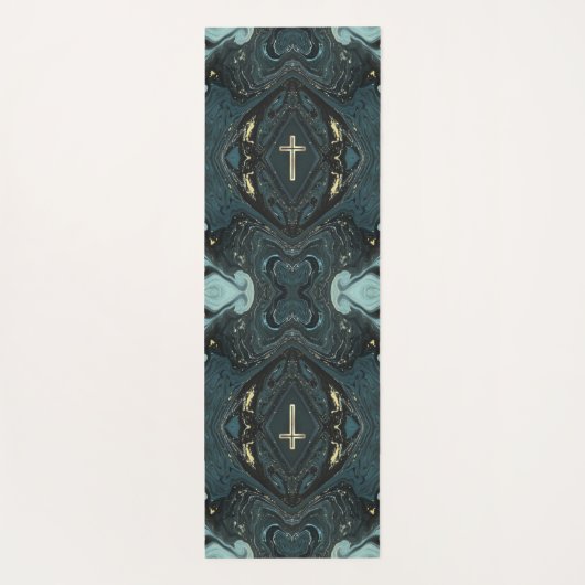 ユニークダークグリーン&金ゴールドクリスチャン聖十字架 ヨガマット (裏面)