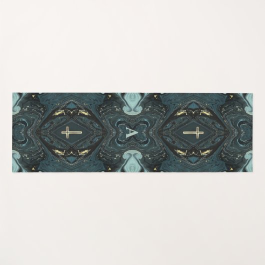 ユニークダークグリーン&金ゴールドクリスチャン聖十字架 ヨガマット (正面(横))