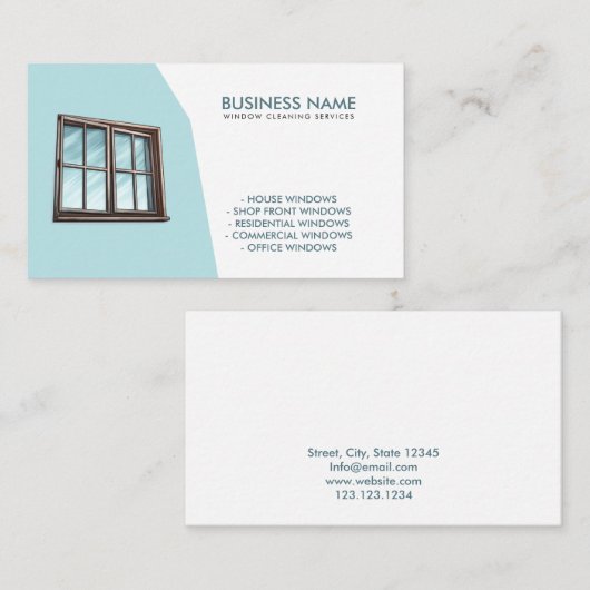 ユニークティール（緑がかった色）及び白窓清掃サービス 名刺 (正面/裏面)