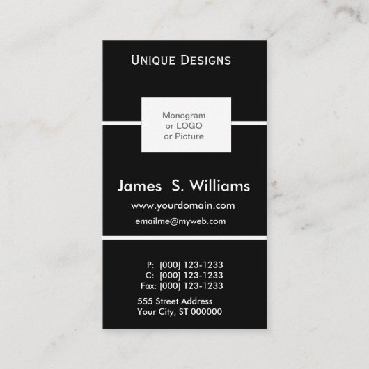 ユニークデザインフォーマル白黒カスタムボックスロゴ 名刺 (正面)